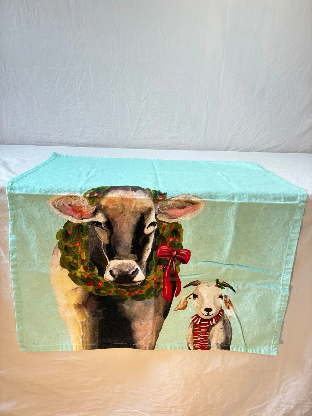 GreenBox Art Culture Cathy Walters Christmas Cow & Goat Holiday kitchen towel